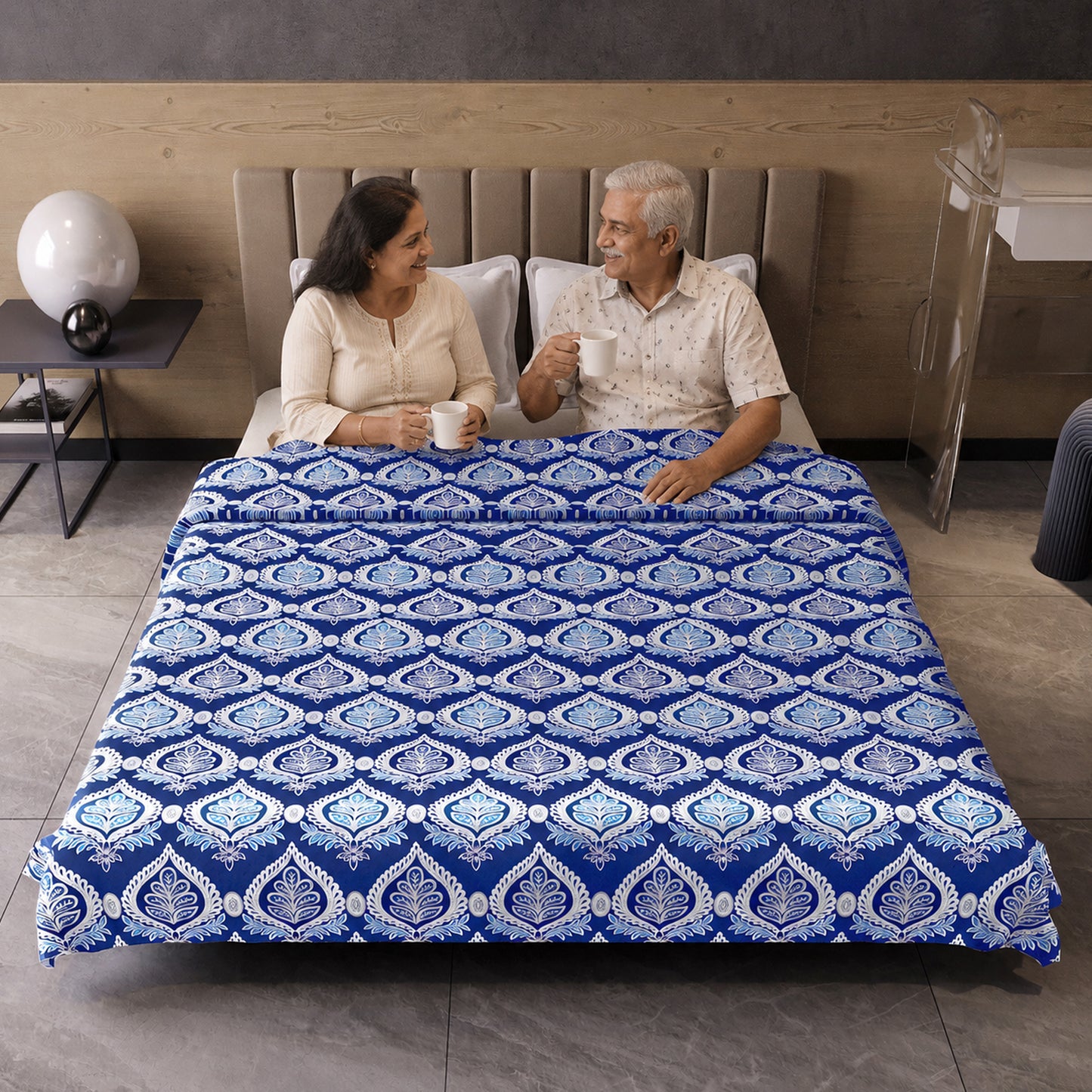 Damask Motif Blue Super Soft Brushed 144 TC 100% Cotton Double Bed Dohar