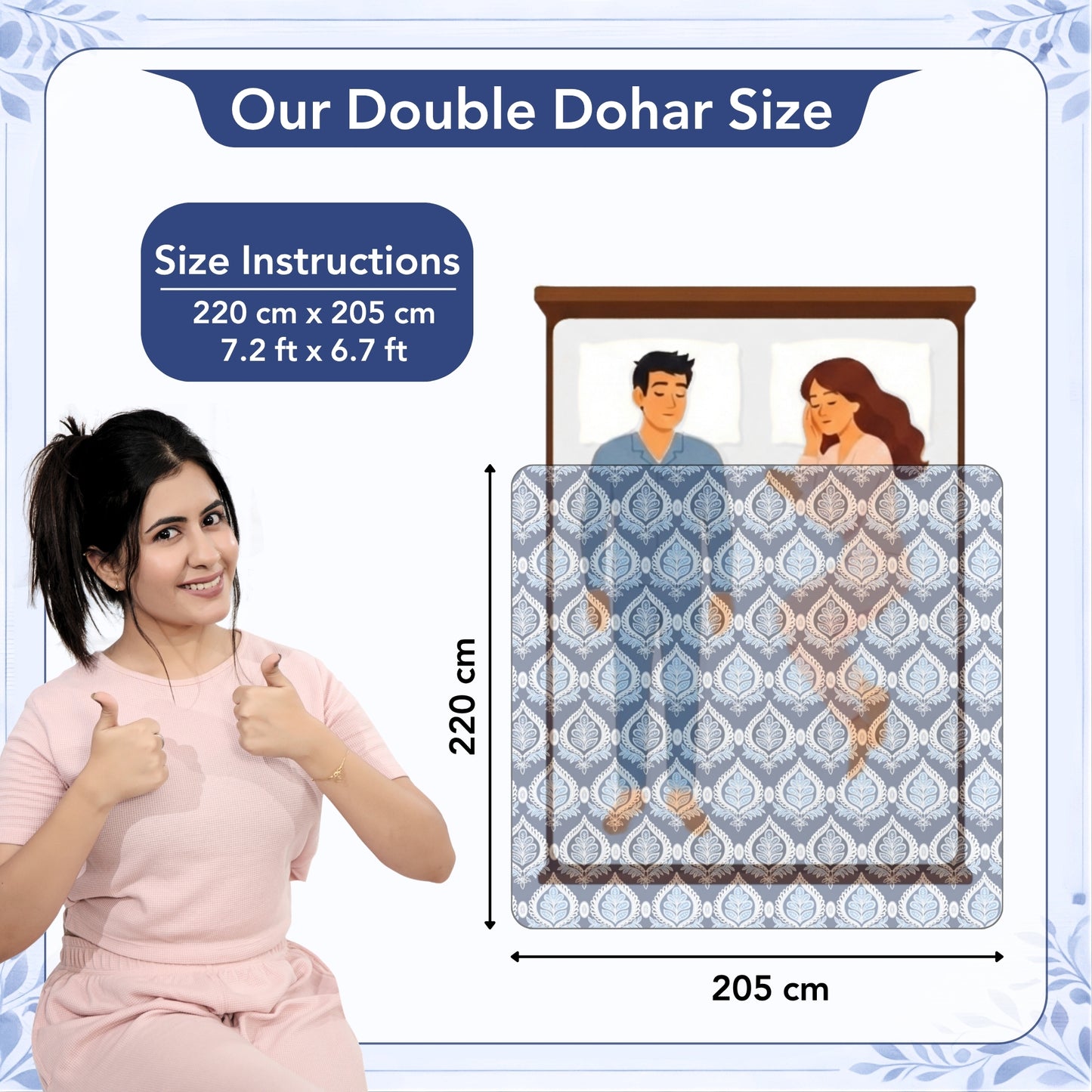 Damask Motif Blue Super Soft Brushed 144 TC 100% Cotton Double Bed Dohar