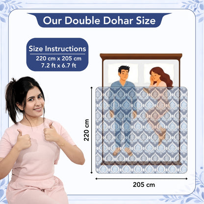 Damask Motif Blue Super Soft Brushed 144 TC 100% Cotton Double Bed Dohar
