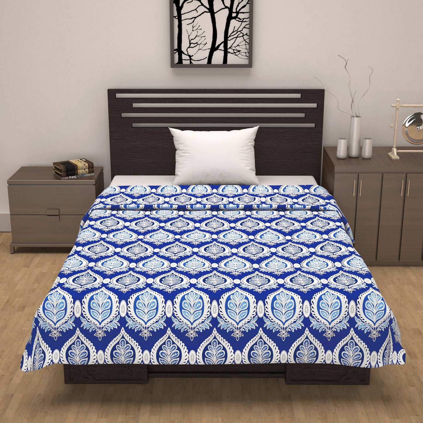 Damask Motif Blue Super Soft Brushed 144 TC 100% Cotton Single Bed Dohar