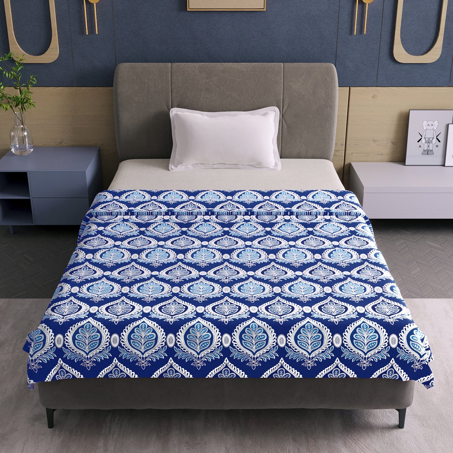 Damask Motif Blue Super Soft Brushed 144 TC 100% Cotton Single Bed Dohar