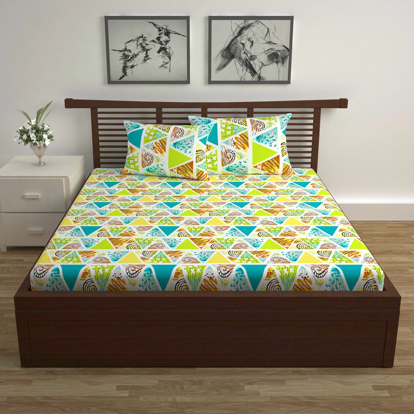 Triangle Candy Print Bedsheet For Double Bed
