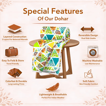 Triangle Candy Print 144 TC 100% Cotton Lightweight Dohar for Double Bed