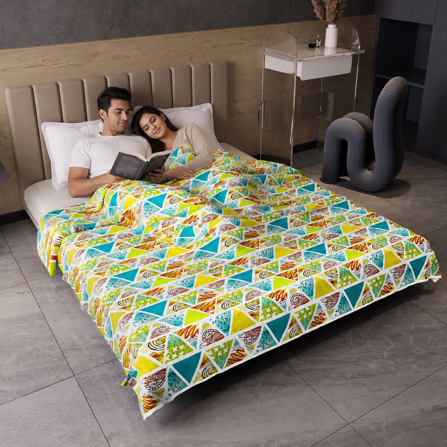 Triangle Candy Print 144 TC 100% Cotton Lightweight Dohar for Double Bed