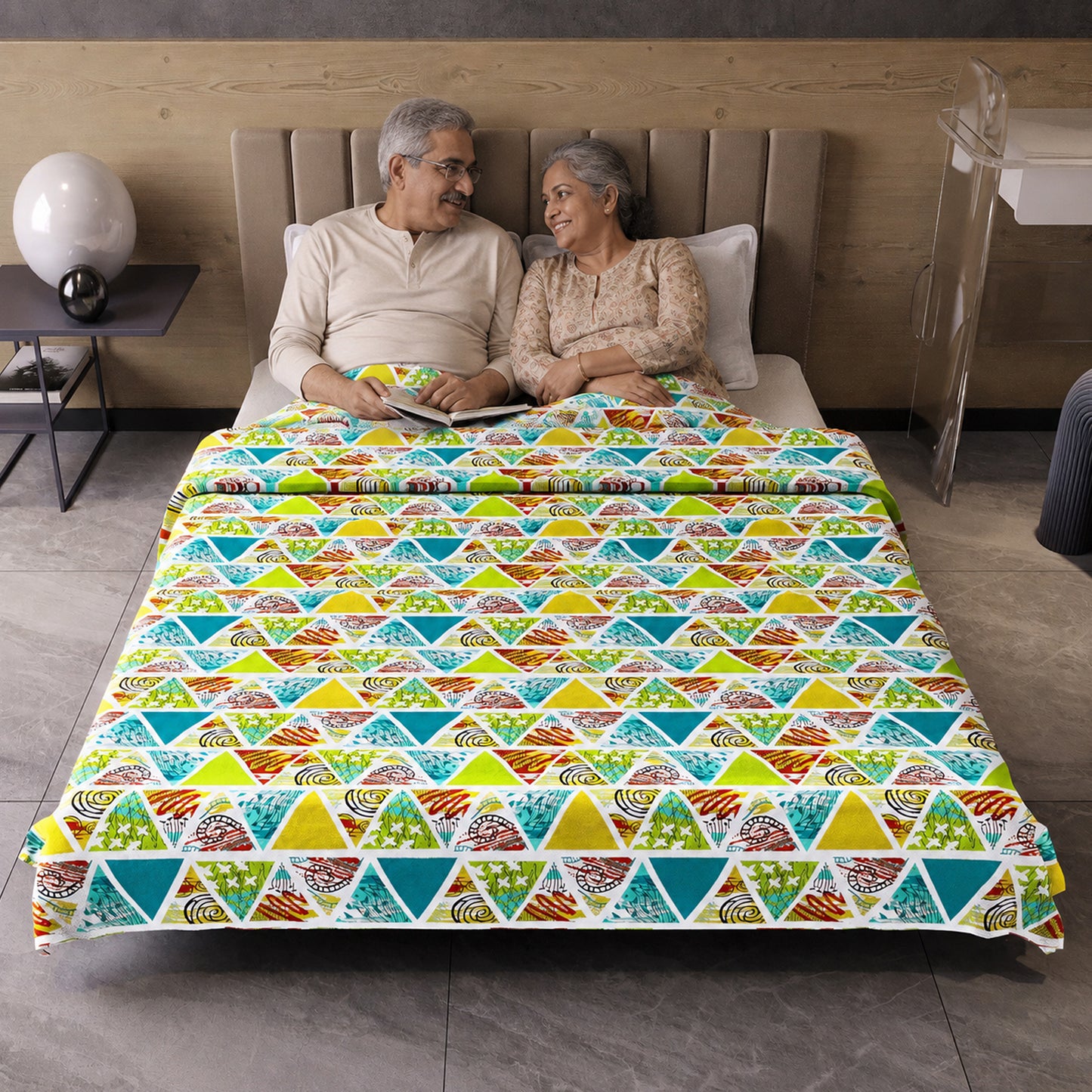 Triangle Candy Print 144 TC 100% Cotton Lightweight Dohar for Double Bed