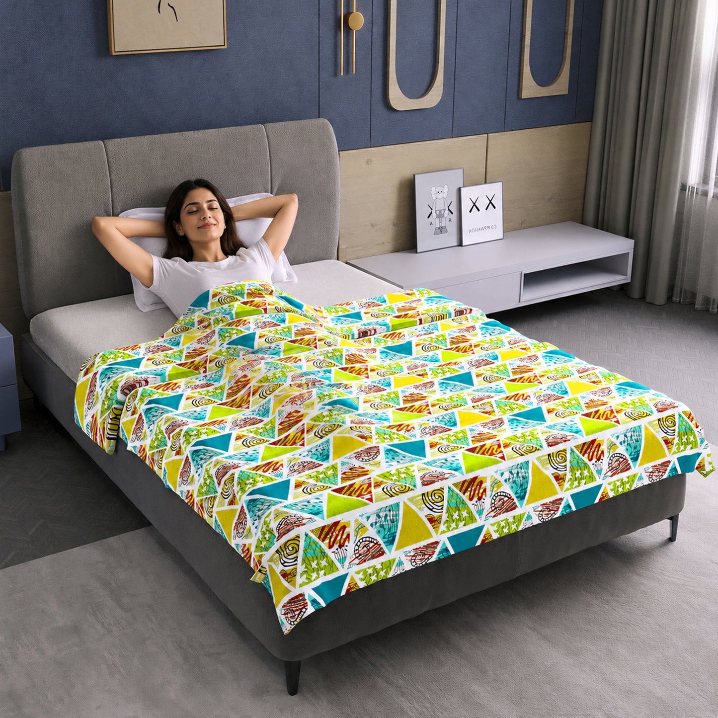 Triangle Candy Print 144 TC 100% Cotton Lightweight Dohar for Single Bed