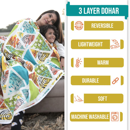 Triangle Candy Print 144 TC 100% Cotton Lightweight Dohar for Single Bed