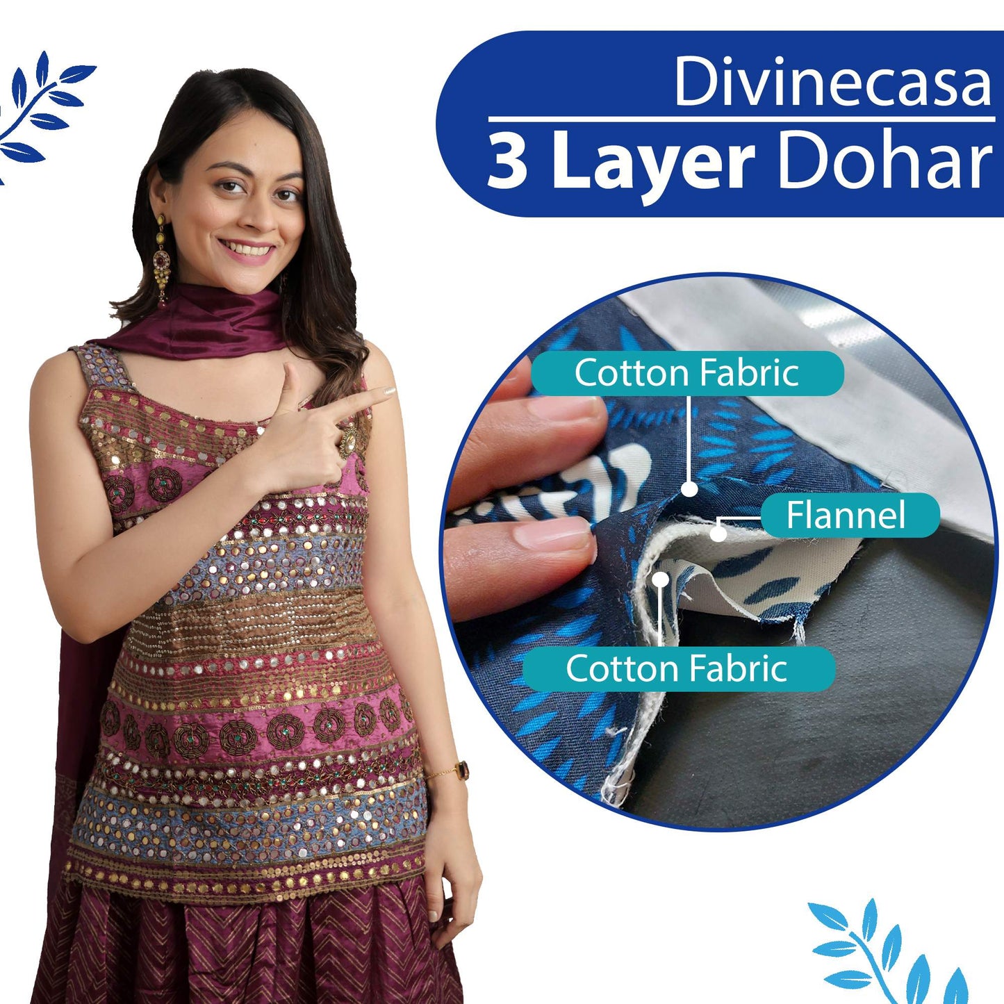 Silhouette leaves Classy Soft 144 TC 100% Cotton Dohar for Single Bed