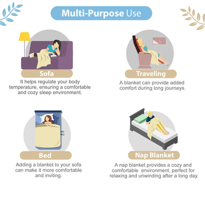 Blue and Beige 120 GSM Cotton Floral Leaf Pattern Single Bed AC Blanket Dohar for All Season