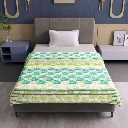 Yellow and Blue 120 TC Cotton Floral Single Bed AC Blanket Dohar for All Season