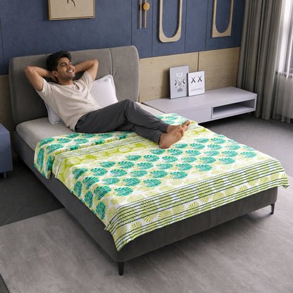 Yellow and Blue 120 TC Cotton Floral Single Bed AC Blanket Dohar for All Season