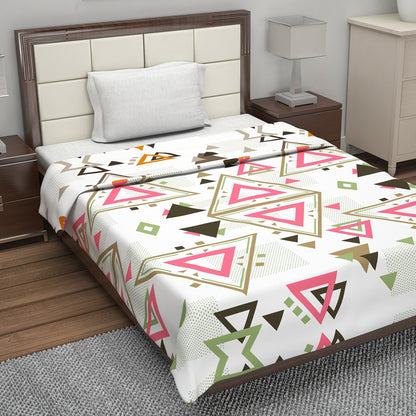 White And Pink 120 TC Cotton Geometric Pattern Single Bed AC Blanket Dohar for All Season