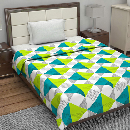 Blue And Green 120 TC Cotton Abstract Pattern Single Bed AC Blanket Dohar for All Season