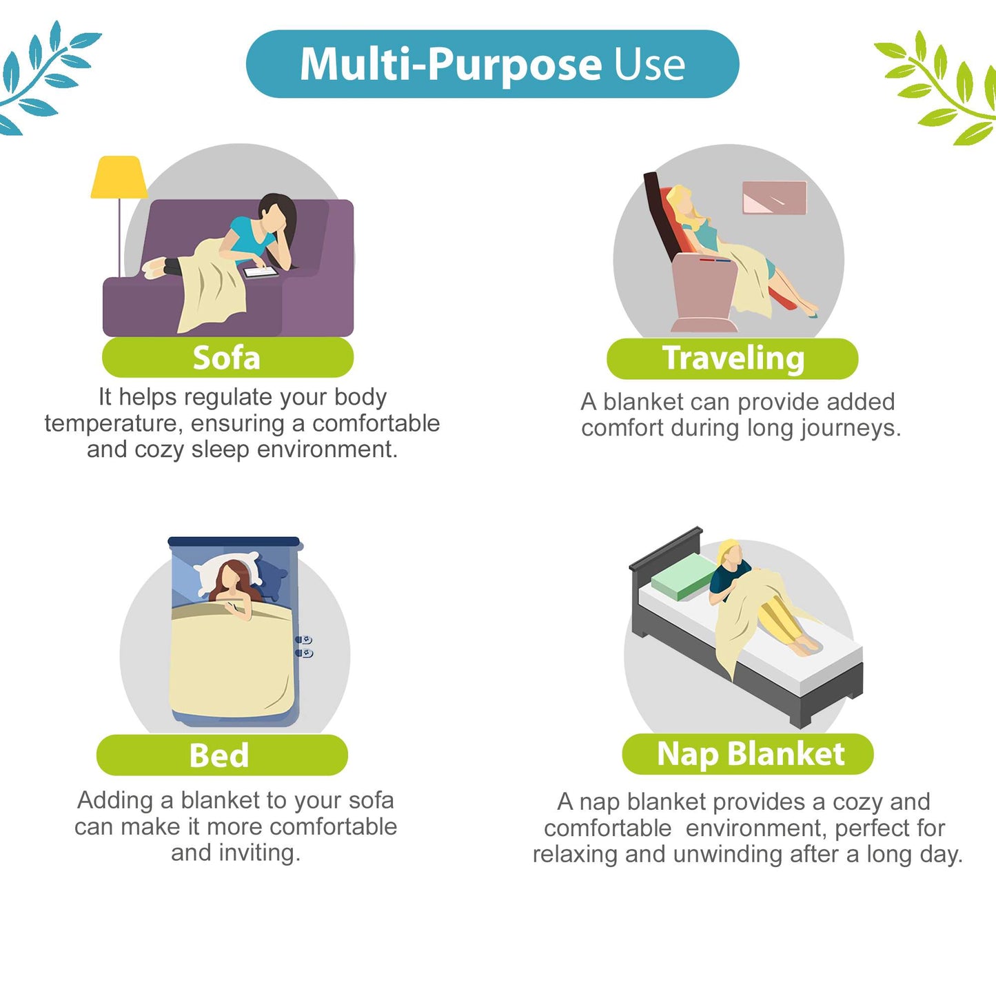 Blue And Green 120 TC Cotton Abstract Pattern Single Bed AC Blanket Dohar for All Season