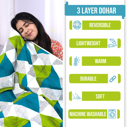 Blue And Green 120 TC Cotton Abstract Pattern Single Bed AC Blanket Dohar for All Season