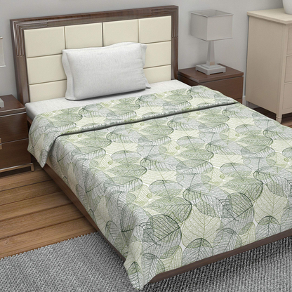 Green 120 TC Cotton Leaf Pattern Single Bed AC Blanket Dohar for All Season