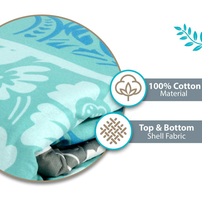 Blue and Grey 120 TC Cotton Floral Pattern Single Bed AC Blanket Dohar for All Season
