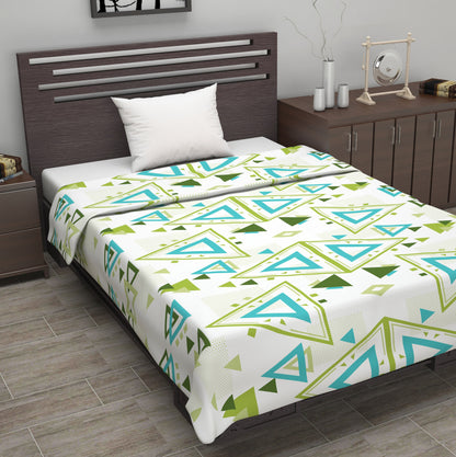 White And Green 120 TC Cotton Geomatric Pattern Single Bed AC Blanket Dohar for All Season