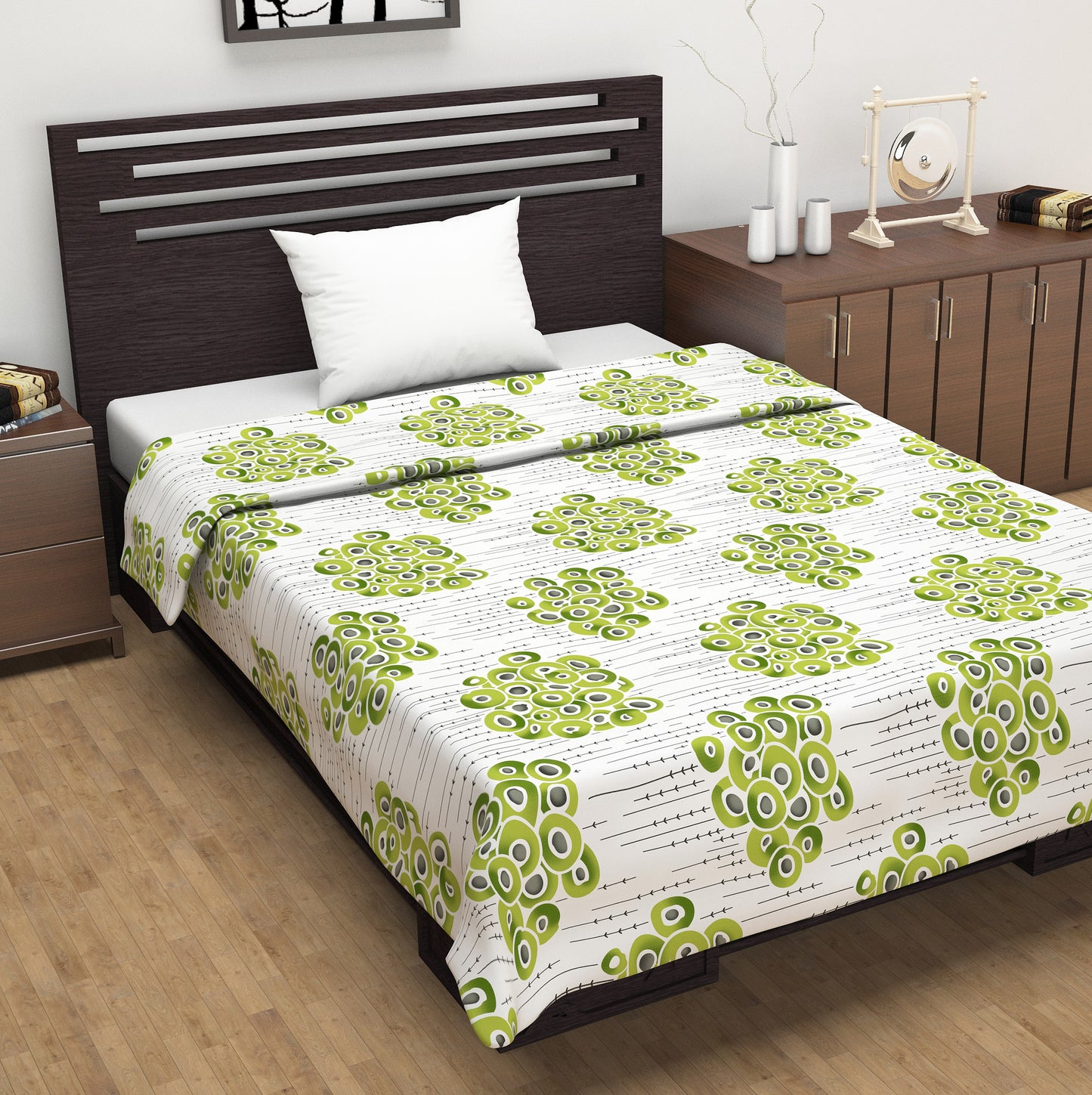 White and Green 120 TC Cotton Floral Single Bed AC Blanket Dohar for All Season