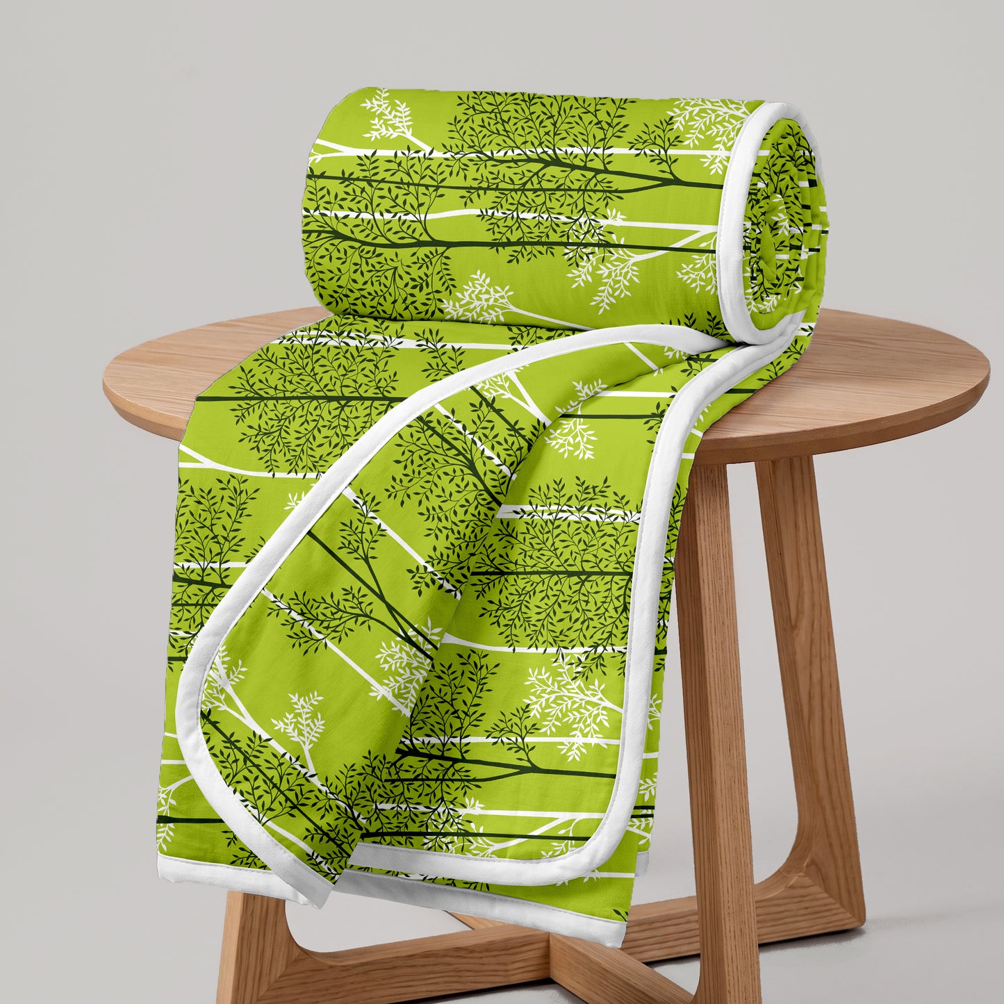 Green 120 TC Cotton Leaf Floral Pattern Single Bed AC Blanket Dohar for All Season