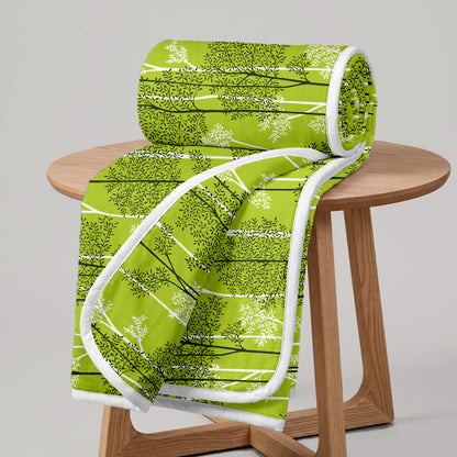Green 120 TC Cotton Leaf Floral Pattern Single Bed AC Blanket Dohar for All Season