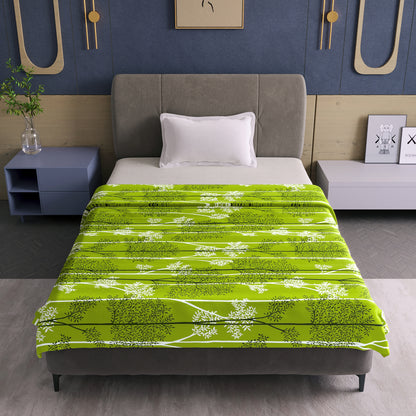 Green 120 TC Cotton Leaf Floral Pattern Single Bed AC Blanket Dohar for All Season
