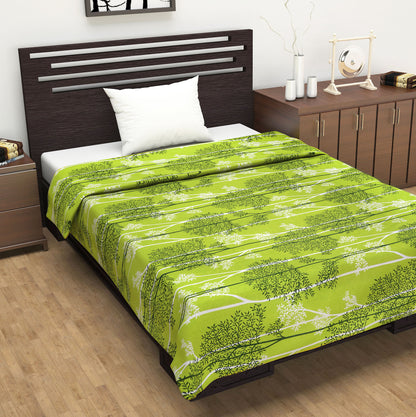 Green 120 TC Cotton Leaf Floral Pattern Single Bed AC Blanket Dohar for All Season