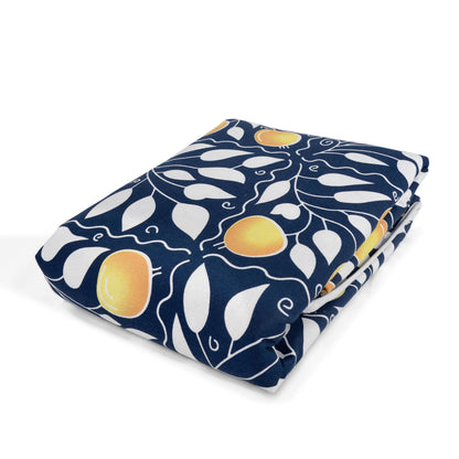 Navy Blue and Yellow 120 GSM Cotton Floral Pattern Double Bed AC Blanket Dohar for All Season
