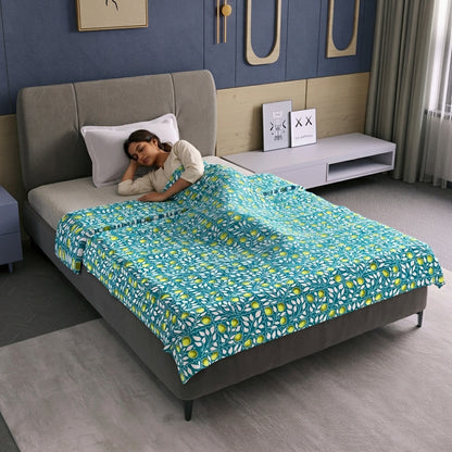 Blue And Green 120 TC Cotton Floral Single Bed AC Blanket Dohar for All Season