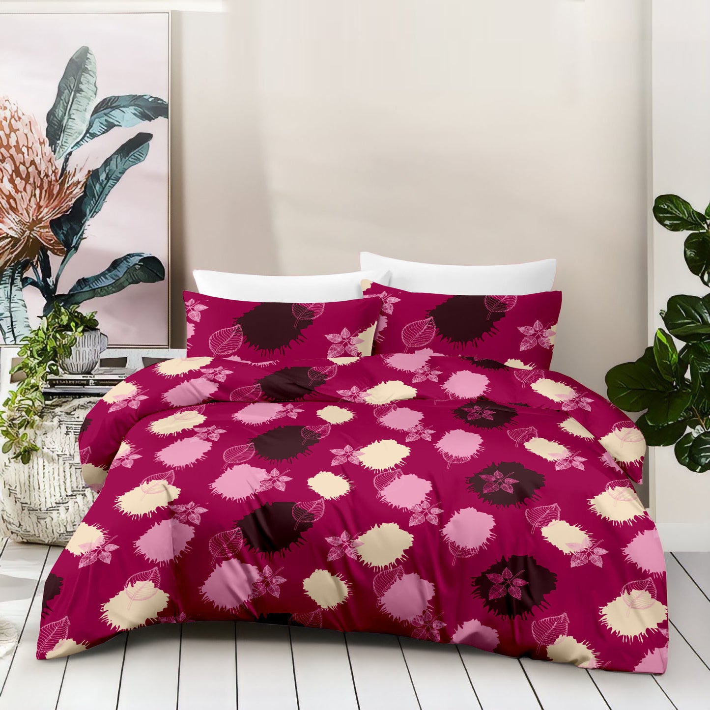 Bloom Canvas Pure Cotton Pink Abstract Floral King Bedsheet – 180 TC