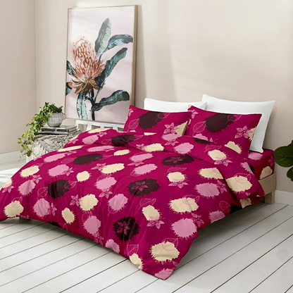 Bloom Canvas Pure Cotton Pink Abstract Floral King Bedsheet – 180 TC