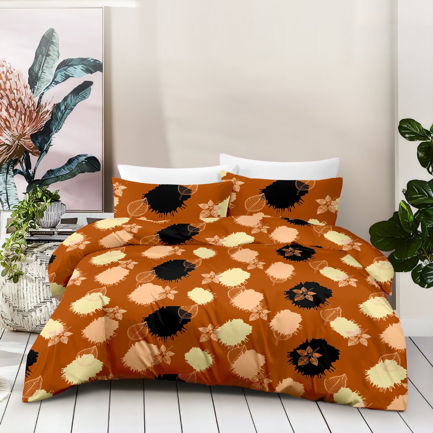 Bloom Canvas Pure Cotton Brown Abstract Floral King Bedsheet – 180 TC