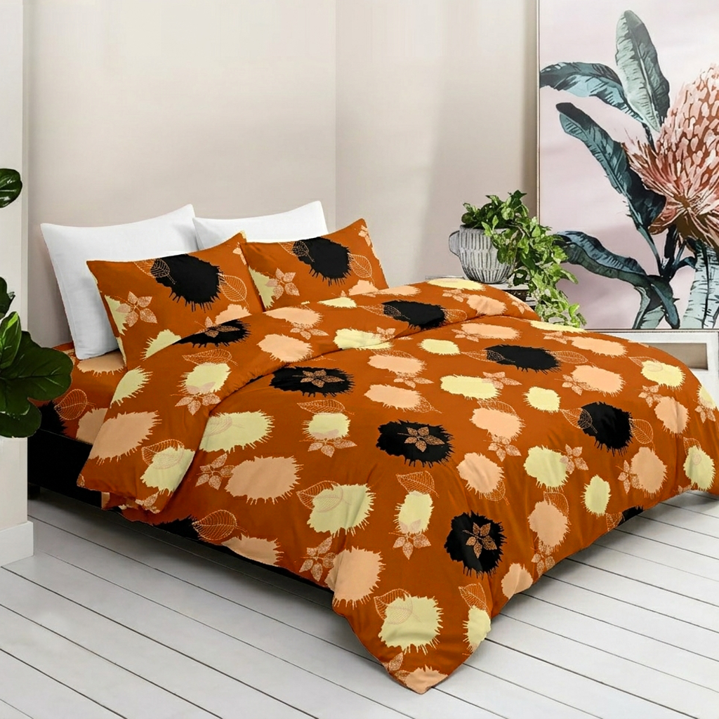 Bloom Canvas Pure Cotton Brown Abstract Floral King Bedsheet – 180 TC