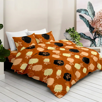 Bloom Canvas Pure Cotton Brown Abstract Floral King Bedsheet – 180 TC
