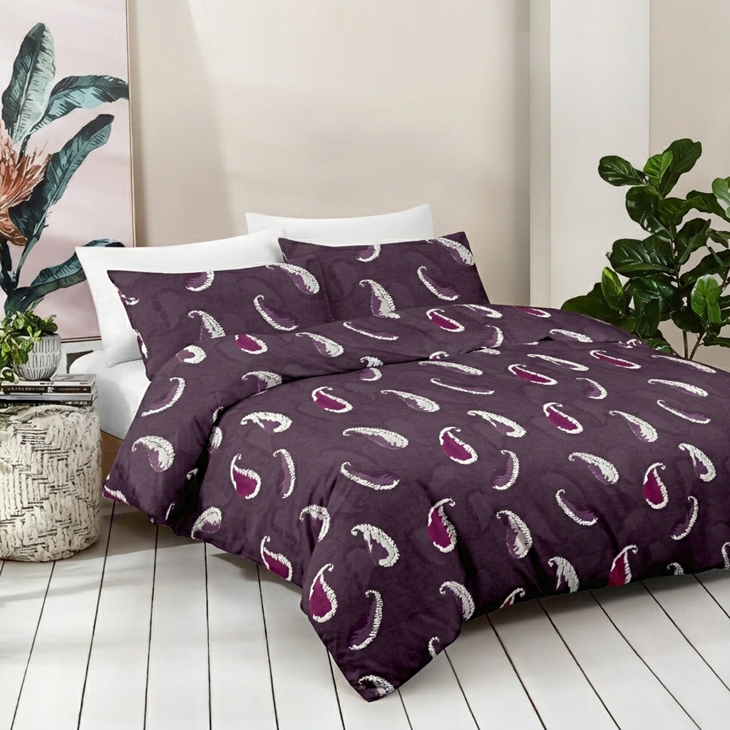 Paisley Essence Pure Cotton Dark Purple King Bedsheet – 180 TC