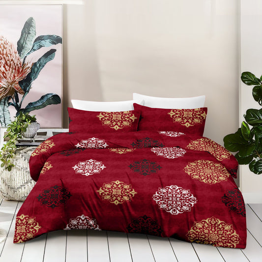 Ornate Harmony Damask Pure Cotton Maroon King Bedsheet – 180 TC