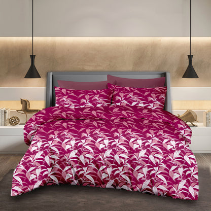 Roselle Canopy Pure Cotton Pink Botanical Leaf Printed King Bedsheet – 180 TC