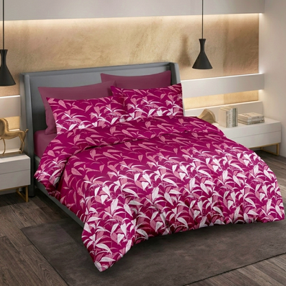 Roselle Canopy Pure Cotton Pink Botanical Leaf Printed King Bedsheet – 180 TC
