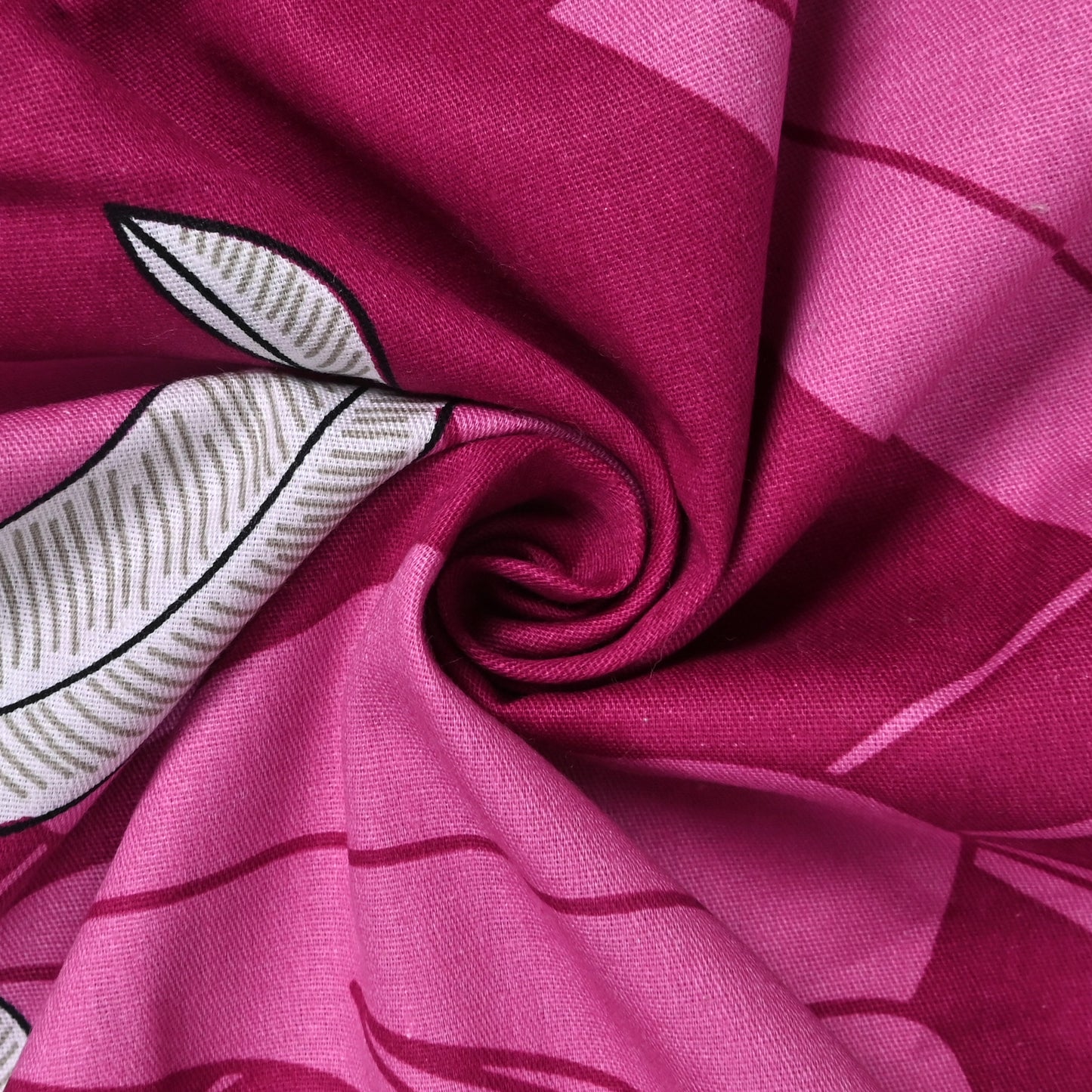 Roselle Canopy Pure Cotton Pink Botanical Leaf Printed King Bedsheet – 180 TC