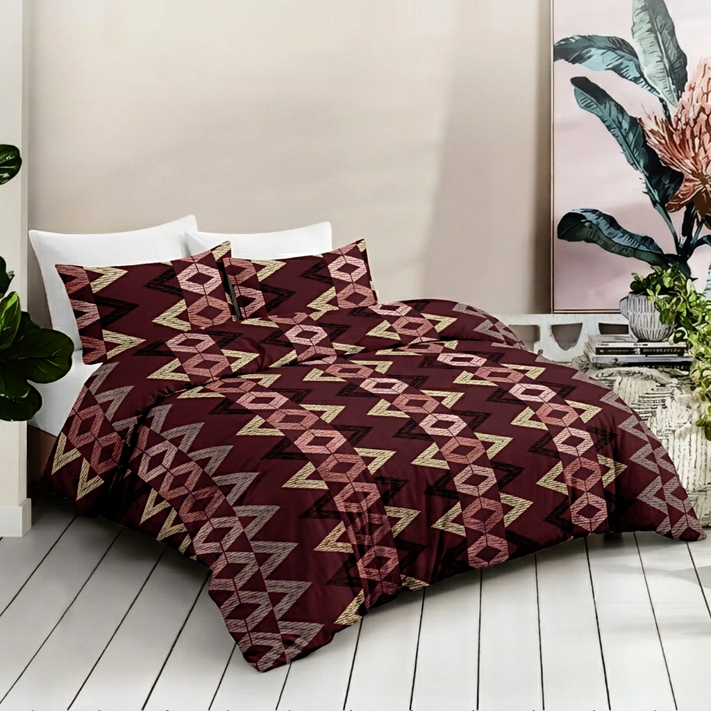 Desert Weave Pure Cotton Brown Geometric King Bedsheet – 180 TC
