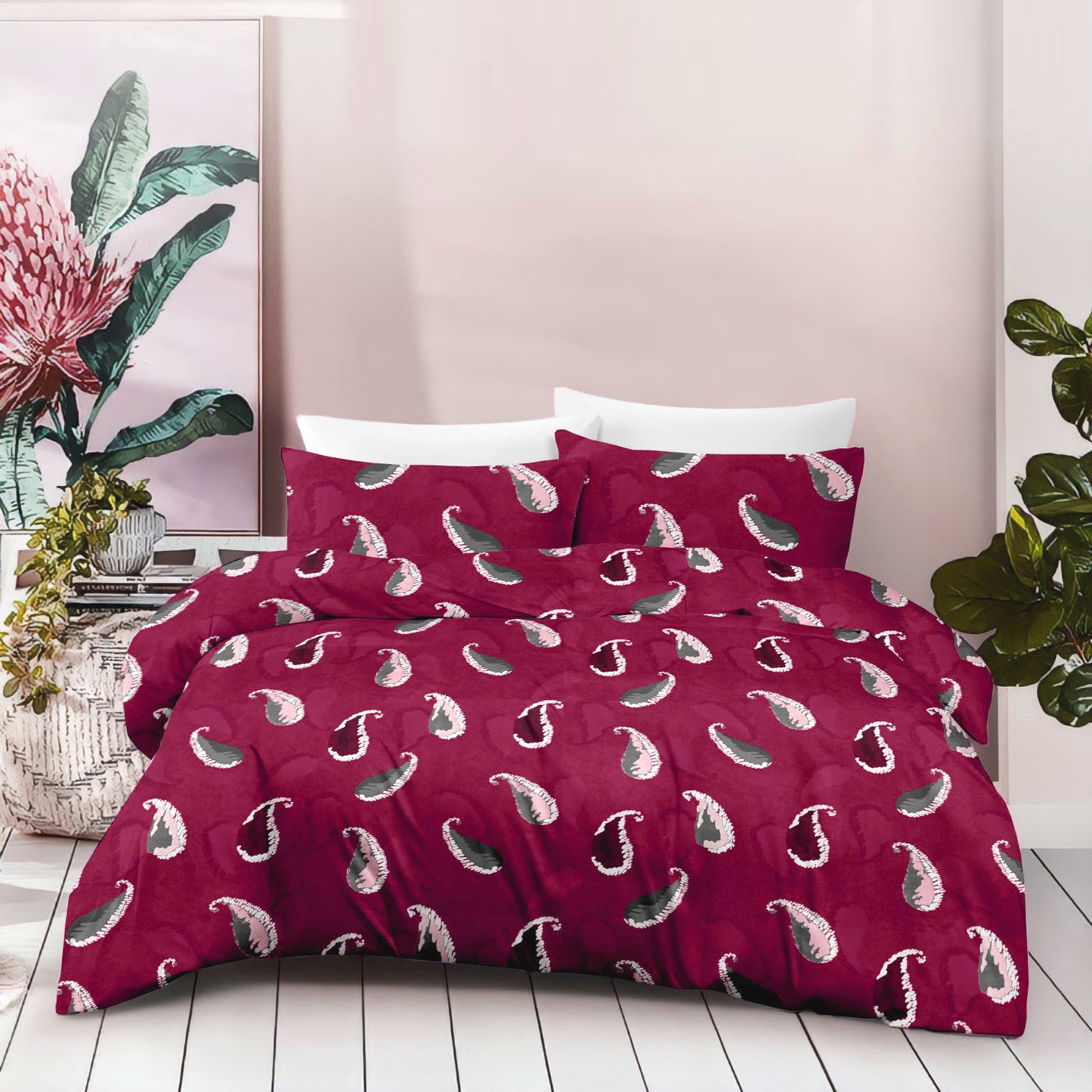 Paisley Essence Pure Cotton Pink King Bedsheet – 180 TC