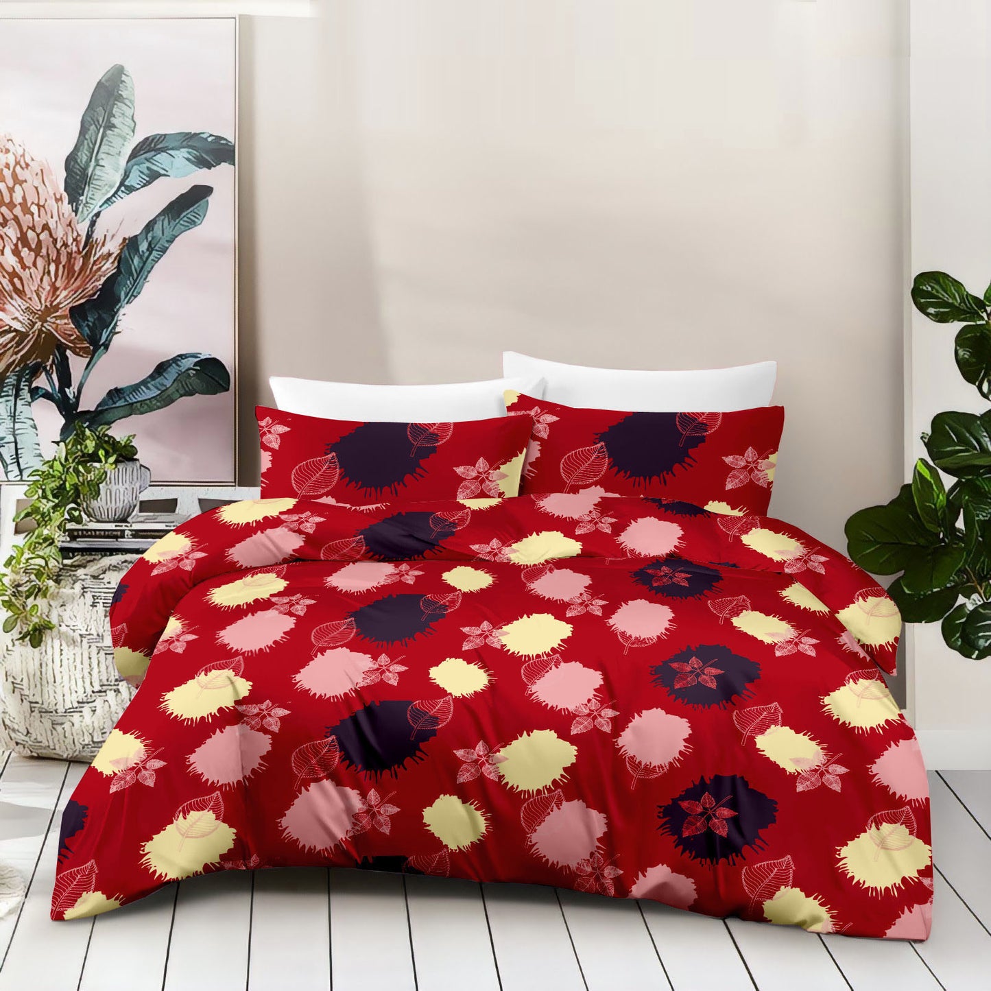 Bloom Canvas Pure Cotton Red Abstract Floral King Bedsheet – 180 TC