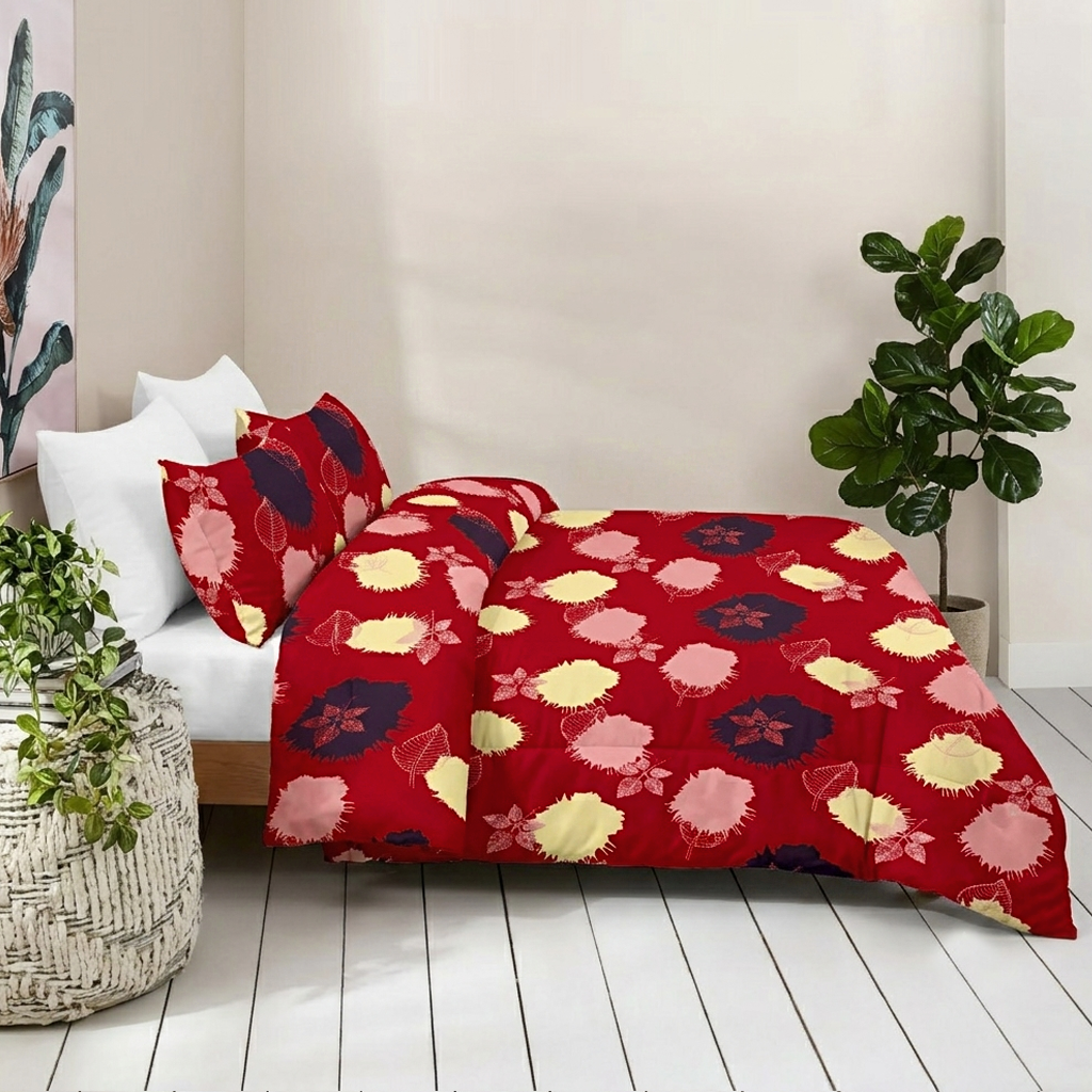 Bloom Canvas Pure Cotton Red Abstract Floral King Bedsheet – 180 TC