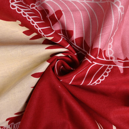 Bloom Canvas Pure Cotton Red Abstract Floral King Bedsheet – 180 TC