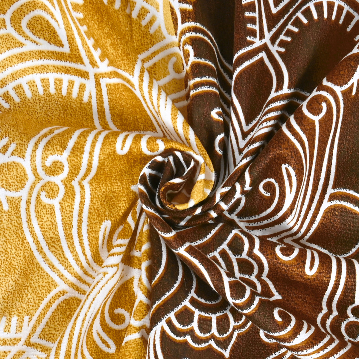 Mustard Yellow & Brown Printed Pure Cotton Bedsheet 180 TC