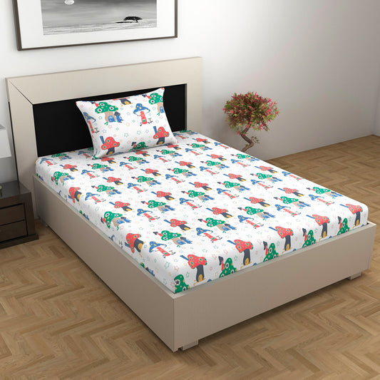 Velvet White Kids Pattern Single Bed Bedsheet