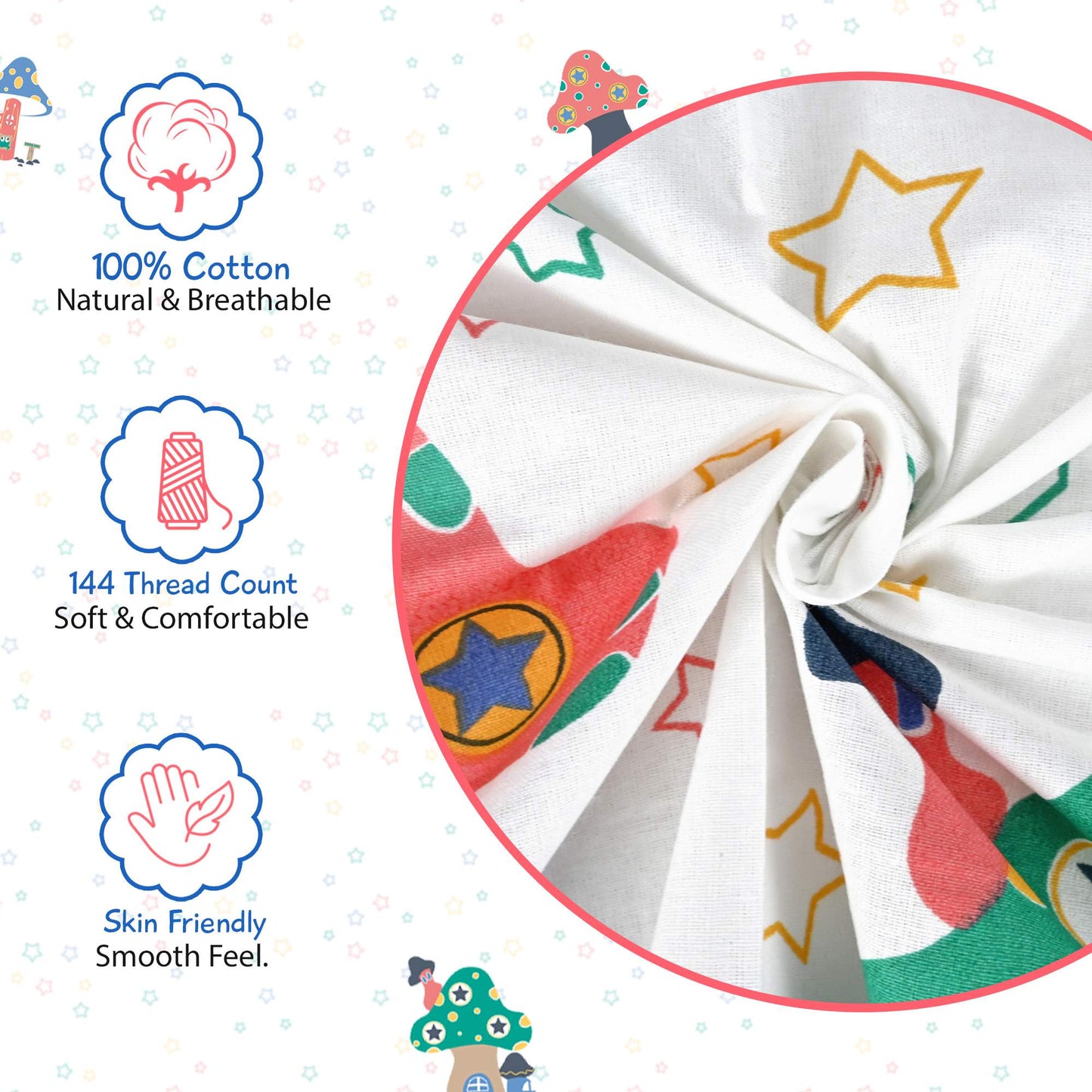 Velvet White Kids Pattern Single Bed Bedsheet