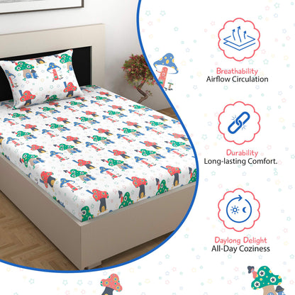 Velvet White Kids Pattern Single Bed Bedsheet