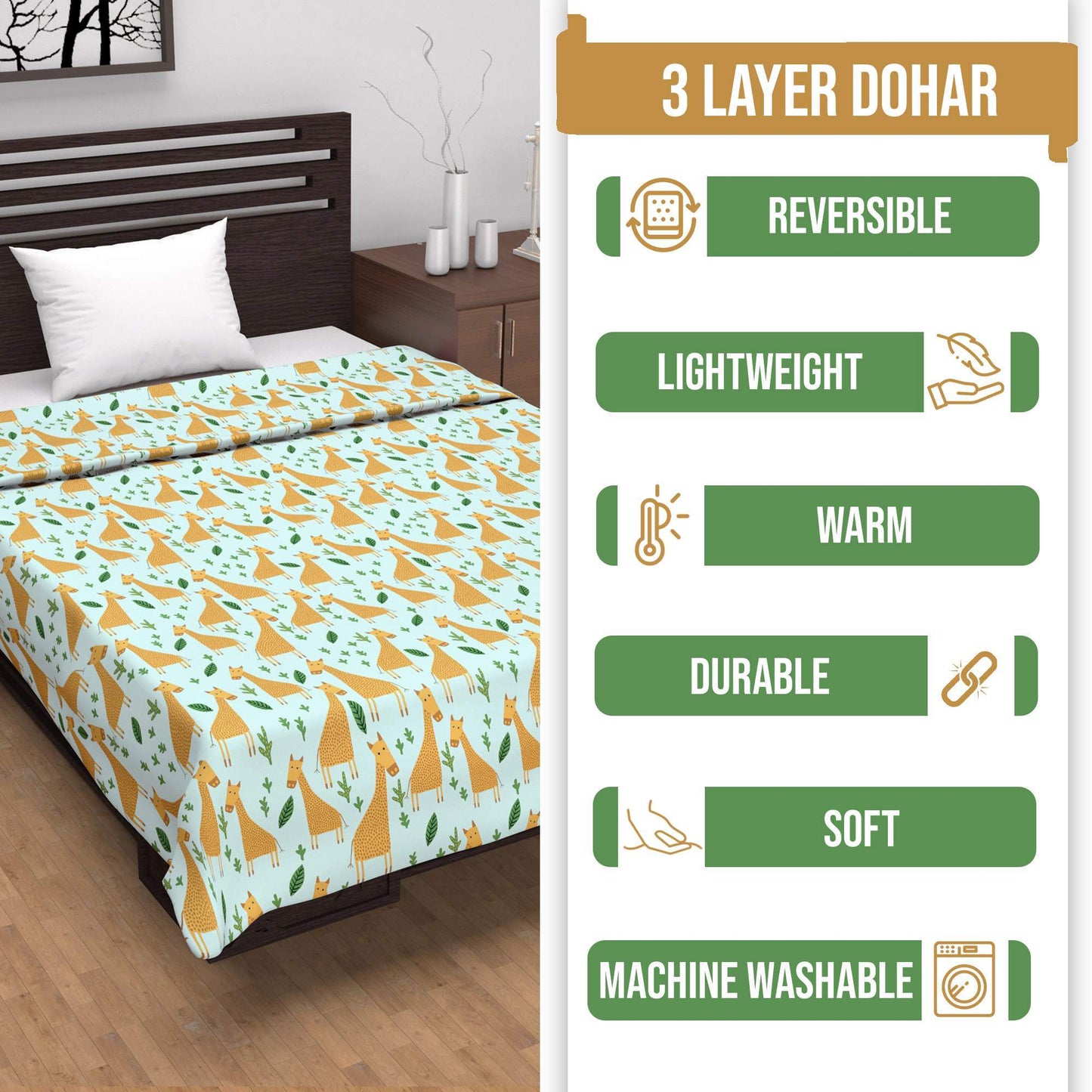 Hushed Green All Season AC Cotton Dohar for Single Bed