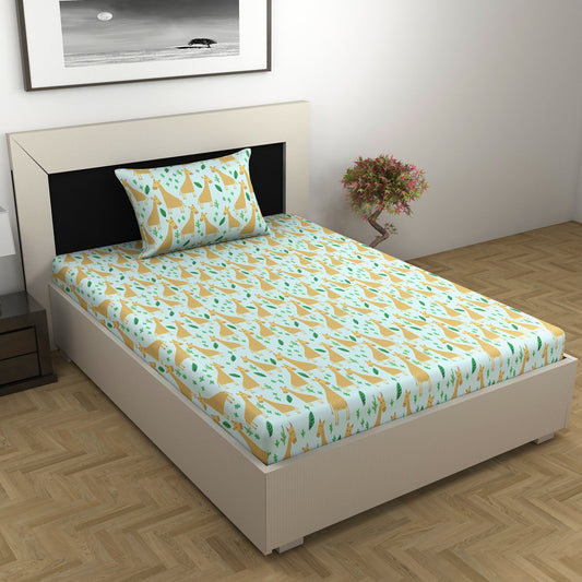 Hushed Green Kids Pattern Single Bed Bedsheet